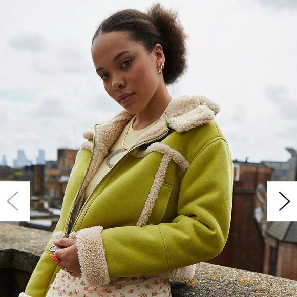 Urban Outfitters Jackets & Blazers - Urban Outfitters Green Amelie Faux Shearling Cropped Hooded Jacket Sherpa XXL